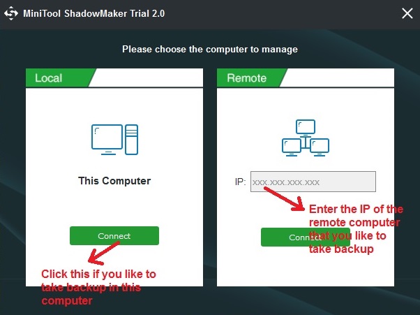MiniTool Shadowmaker select PC
