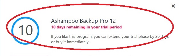 Ashampoo Backup trial limitation